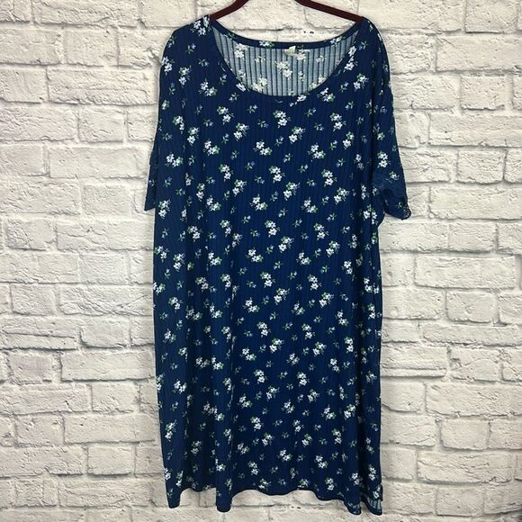 Flora Nikrooz Womens Averie Floral Print Sleep Shirt Nightgown, Navy, 2X - Picture 1 of 5